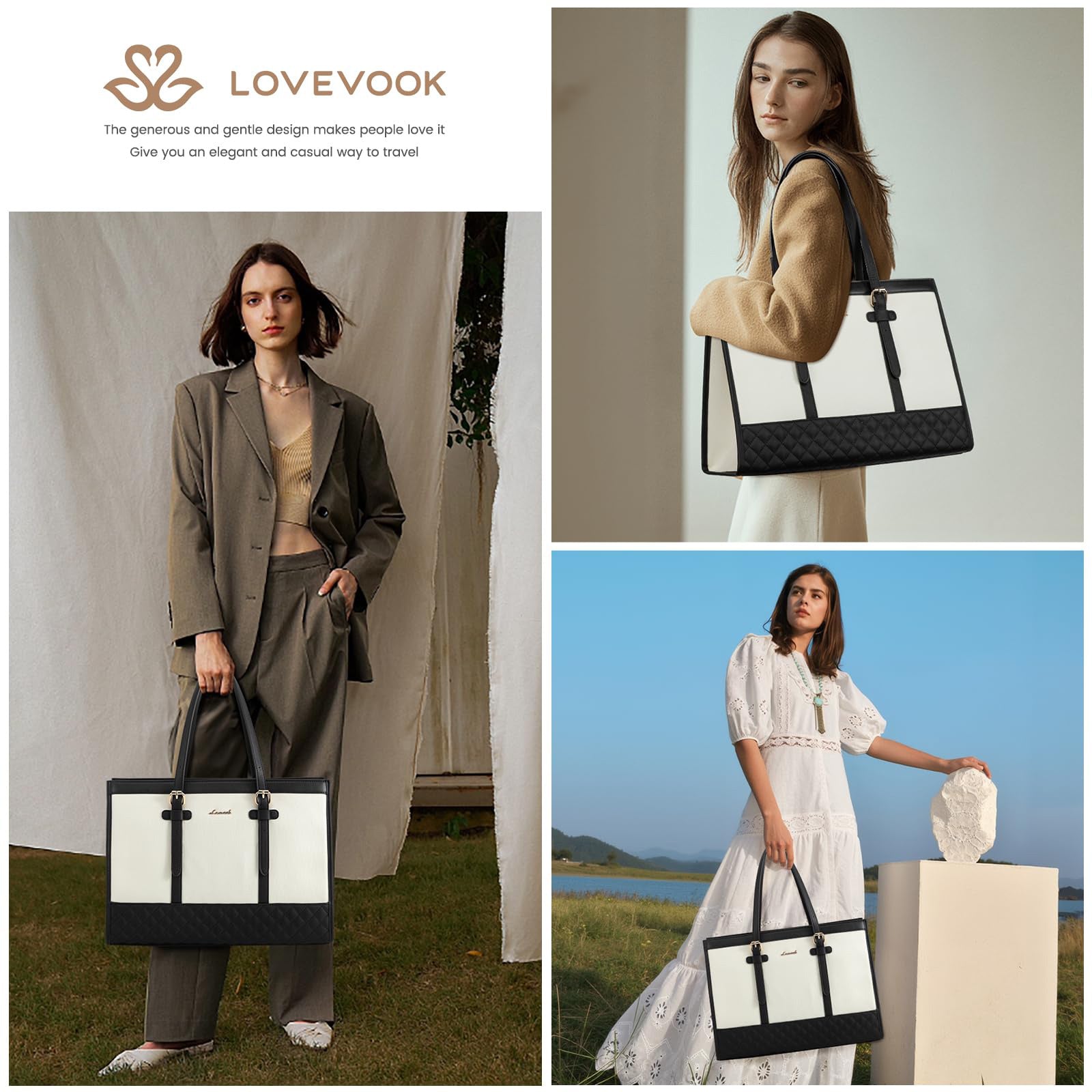 LOVEVOOK Women's makeup travel case, 17.3" - Spacious Work & Travel Briefcase with Clutch Purse, Durable Synthetic Synthetic Leather, Scent-Free, Campus Handbag | Quilted Exterior | Synthetic Synthetic Leather Bag
